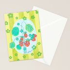 Sweet Strawberry Plant Friends in Lime & Pink Stationery Card Gallery Image 2
