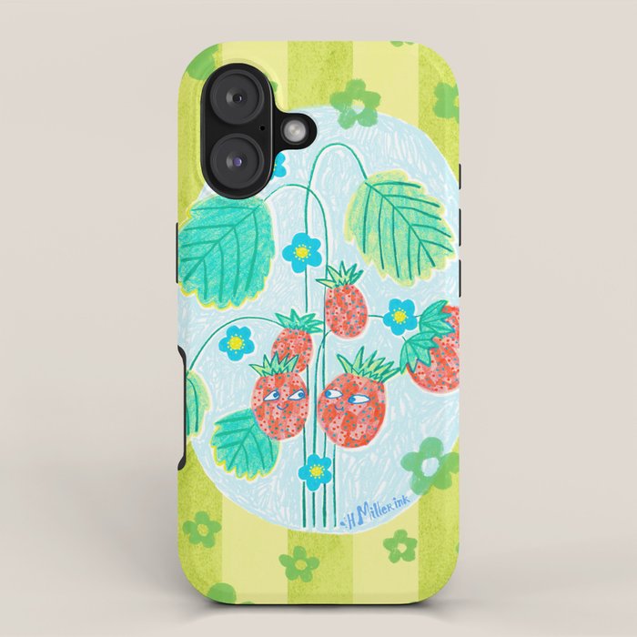 Sweet Strawberry Plant Friends in Lime & Pink iPhone Case Gallery Image 1