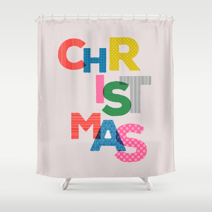 Christmas colorful typography Shower Curtain Gallery Image 1
