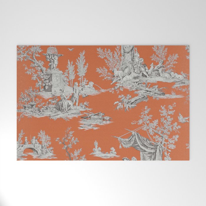 Orange Toile de Jouy Welcome Mat Gallery Image 1