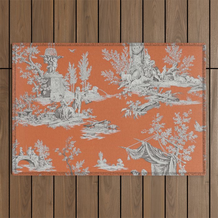 Orange Toile de Jouy Outdoor Rug Gallery Image 1
