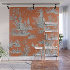 Orange Toile de Jouy Wall Mural Gallery Image 1