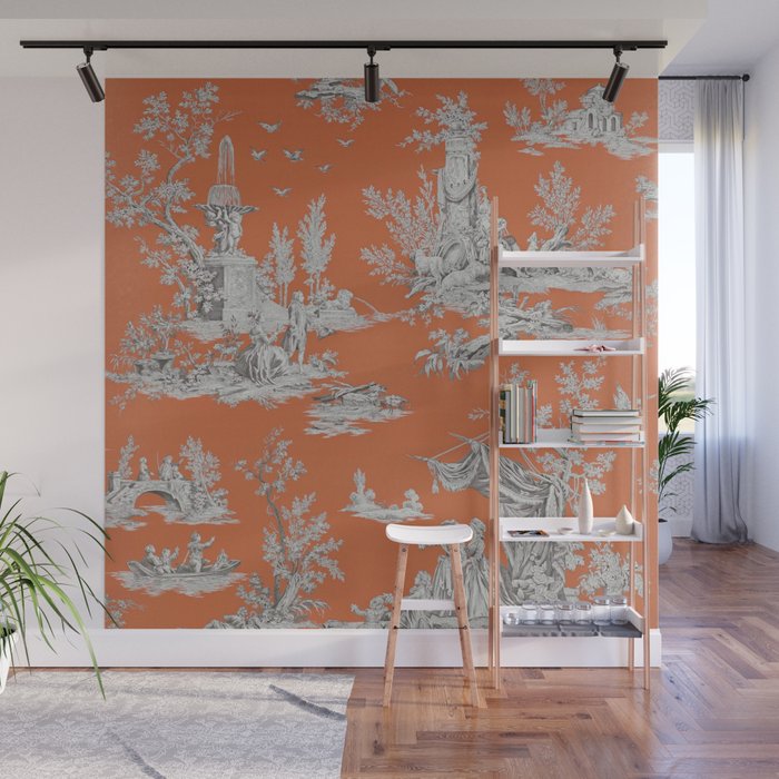 Orange Toile de Jouy Wall Mural Gallery Image 1