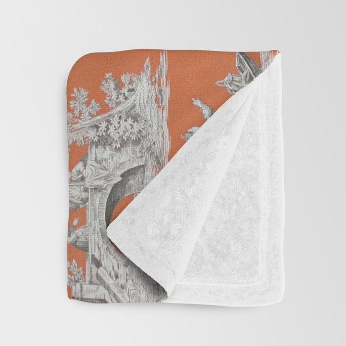Orange Toile de Jouy Throw Blanket Gallery Image 3