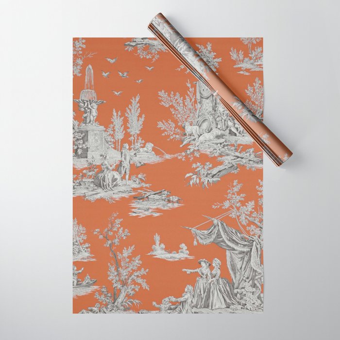 Orange Toile de Jouy Wrapping Paper Gallery Image 1