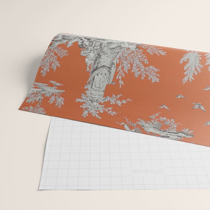 Orange Toile de Jouy Wrapping Paper Gallery Image 2