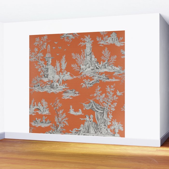 Orange Toile de Jouy Wall Mural Gallery Image 2