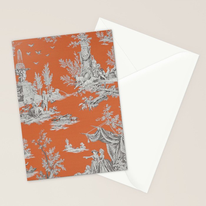 Orange Toile de Jouy Stationery Card Gallery Image 2