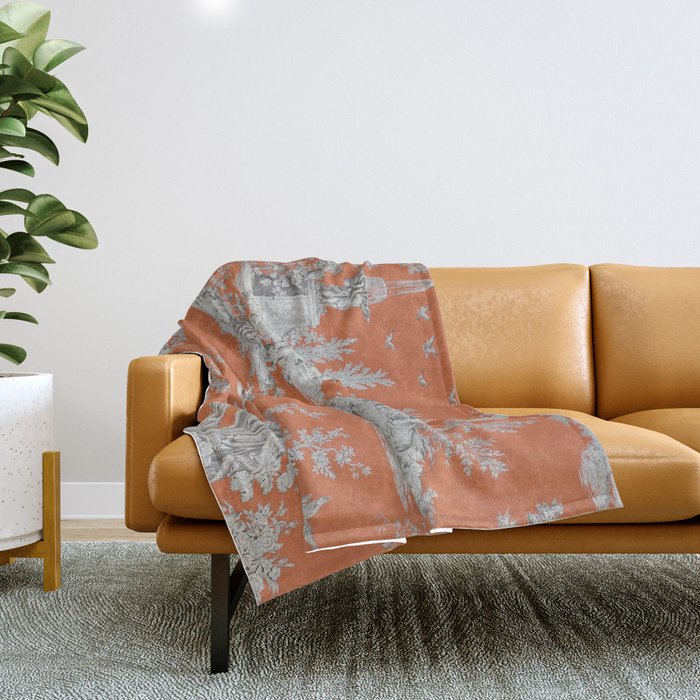 Orange Toile de Jouy Throw Blanket Gallery Image 1