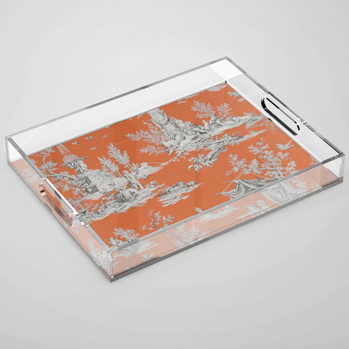 Orange Toile de Jouy Acrylic Tray Gallery Image 1