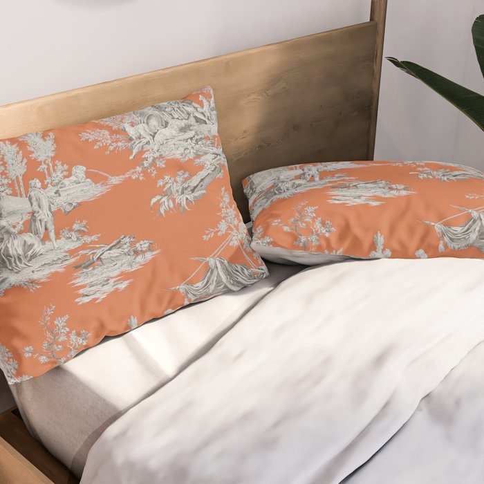 Orange Toile de Jouy Pillow Sham Gallery Image 2