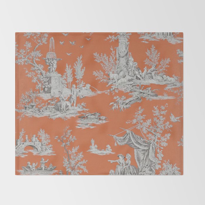 Orange Toile de Jouy Throw Blanket Gallery Image 2