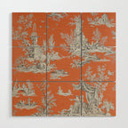 Orange Toile de Jouy Wood Wall Art Gallery Image 1
