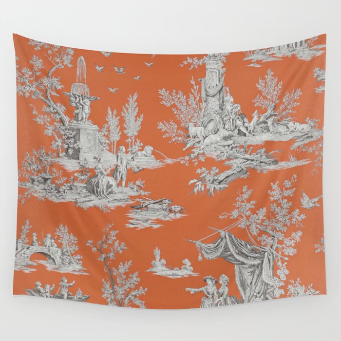 Orange Toile de Jouy Wall Tapestry Gallery Image 1