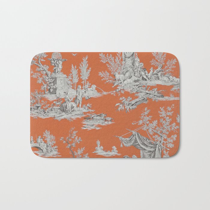 Orange Toile de Jouy Bath Mat Gallery Image 1