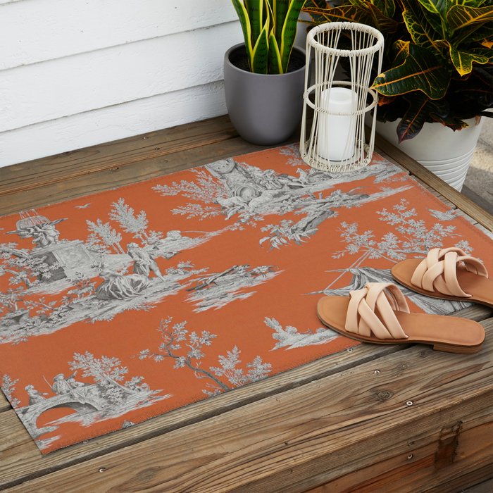 Orange Toile de Jouy Outdoor Rug Gallery Image 2