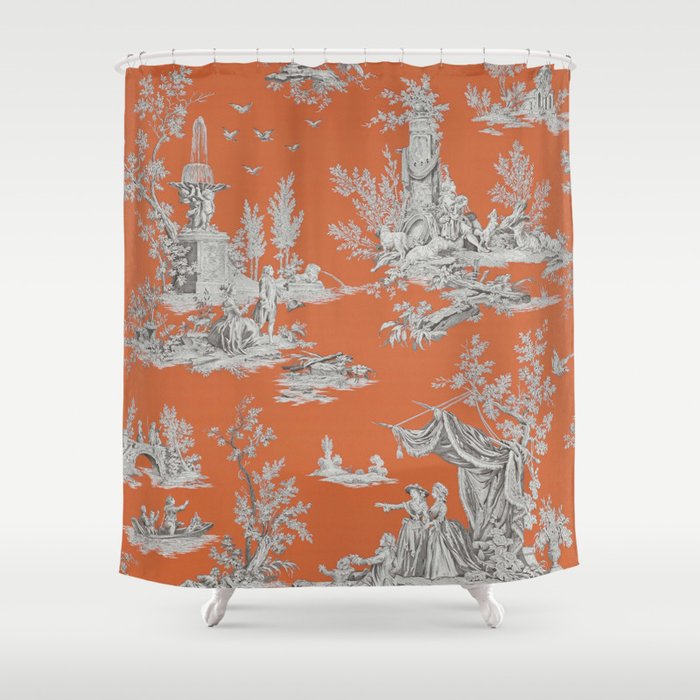 Orange Toile de Jouy Shower Curtain Gallery Image 1