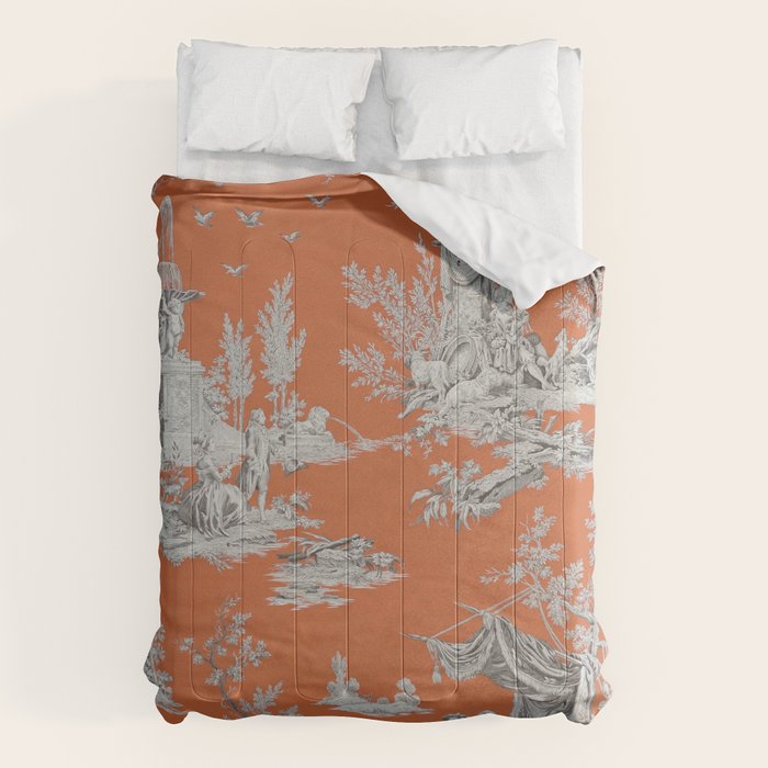 Orange Toile de Jouy Comforter Gallery Image 1