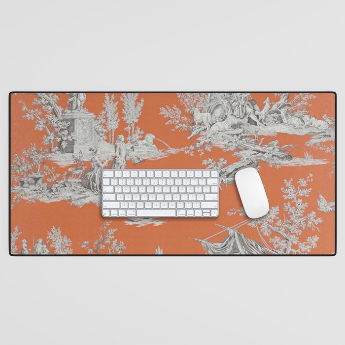 Orange Toile de Jouy Desk Mat Gallery Image 1