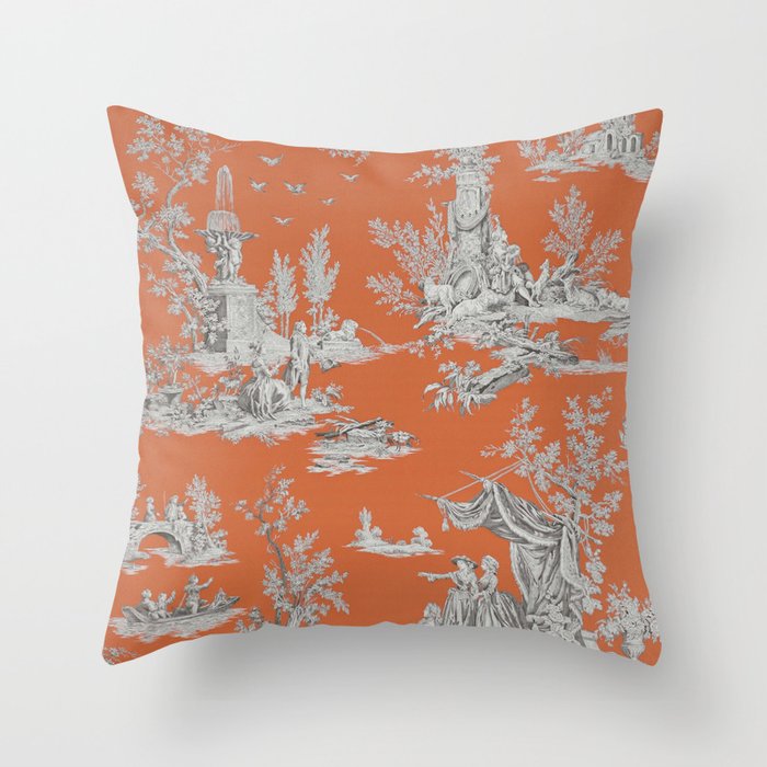 Orange Toile de Jouy Throw Pillow Gallery Image 6