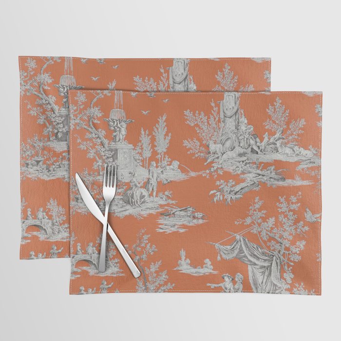 Orange Toile de Jouy Placemat Gallery Image 1