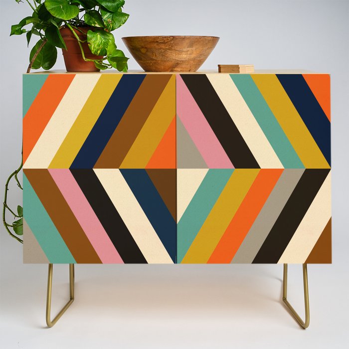 Mid Century Geometric Pattern Technicolor Diamond  Credenza Gallery Image 1