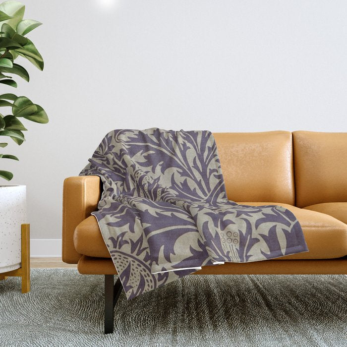 William Morris Thistle Grape Vellum Throw Blanket Gallery Image 1