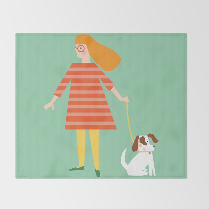 Girl and her doggy Throw Blanket Gallery Image 2