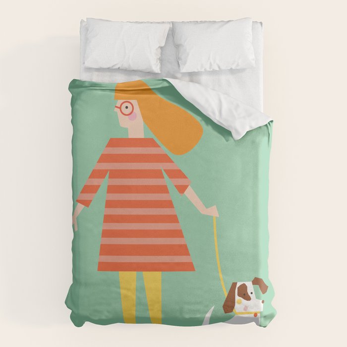 Girl and her doggy Duvet Cover Gallery Image 1