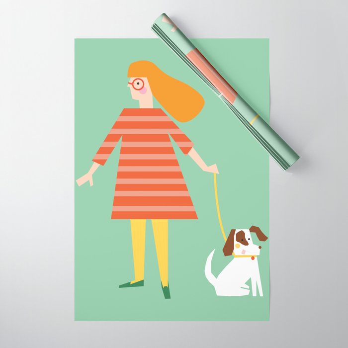 Girl and her doggy Wrapping Paper Gallery Image 1