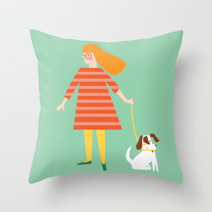 Girl and her doggy Throw Pillow Gallery Image 1