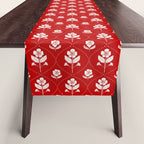 Hand-Drawn Nostalgic Floral Design in Bold Red Table Runner Gallery Image 1