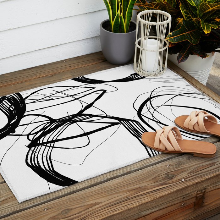Flowing Ink Dynamics Black And White Outdoor Rug Gallery Image 2