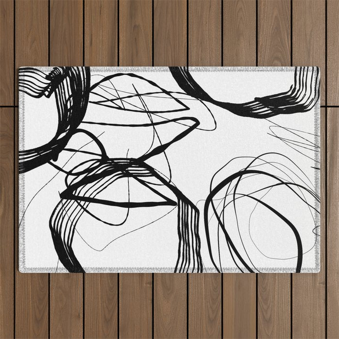 Flowing Ink Dynamics Black And White Outdoor Rug Gallery Image 1
