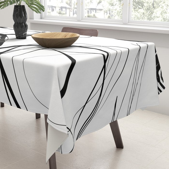 Flowing Ink Dynamics Black And White Tablecloth Gallery Image 3