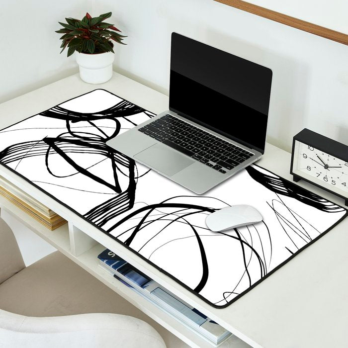 Flowing Ink Dynamics Black And White Desk Mat Gallery Image 2