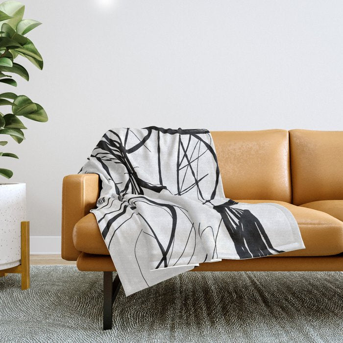 Flowing Ink Dynamics Black And White Throw Blanket Gallery Image 1