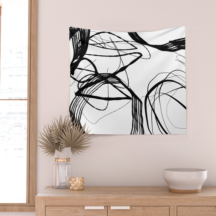 Flowing Ink Dynamics Black And White Wall Tapestry Gallery Image 2