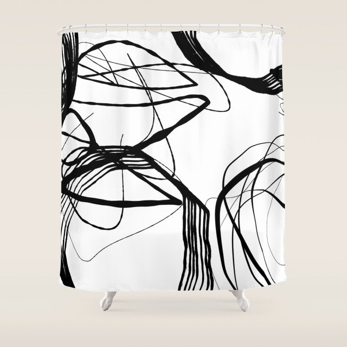 Flowing Ink Dynamics Black And White Shower Curtain Gallery Image 1