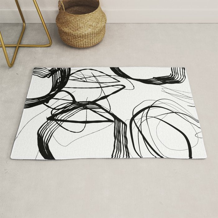 Flowing Ink Dynamics Black And White Rug Gallery Image 1