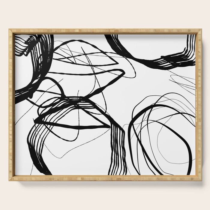 Flowing Ink Dynamics Black And White Serving Tray Gallery Image 1