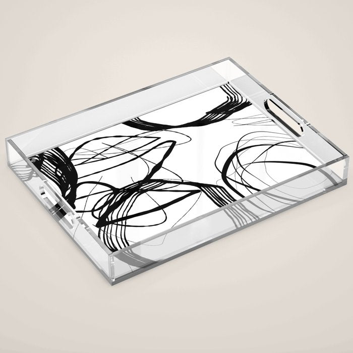 Flowing Ink Dynamics Black And White Acrylic Tray Gallery Image 1