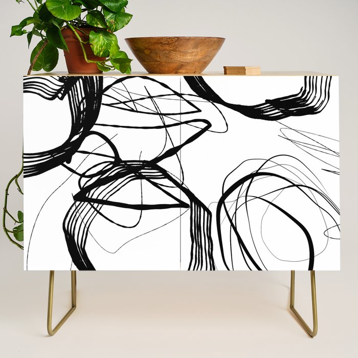 Flowing Ink Dynamics Black And White Credenza Gallery Image 1