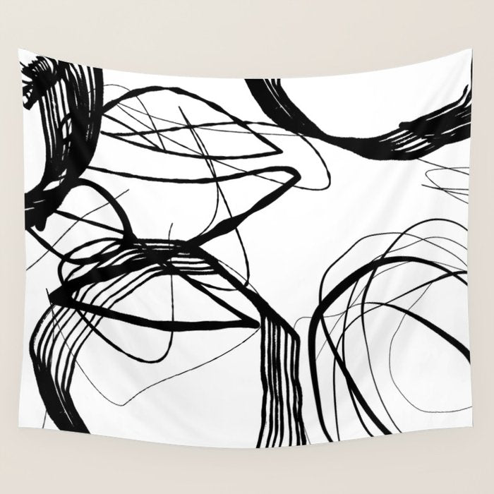 Flowing Ink Dynamics Black And White Wall Tapestry Gallery Image 1