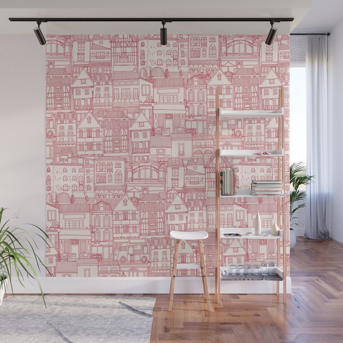 cafe buildings pink Wall Mural Gallery Image 1