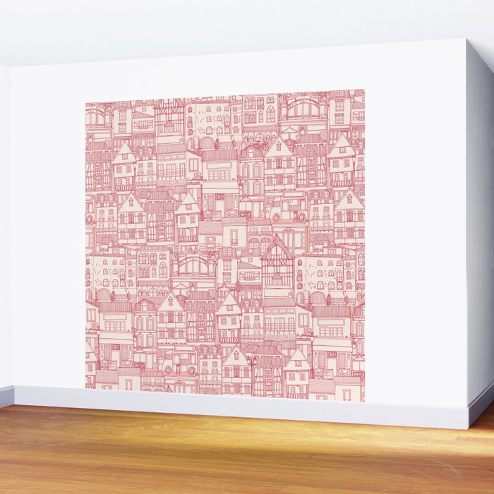 cafe buildings pink Wall Mural Gallery Image 2