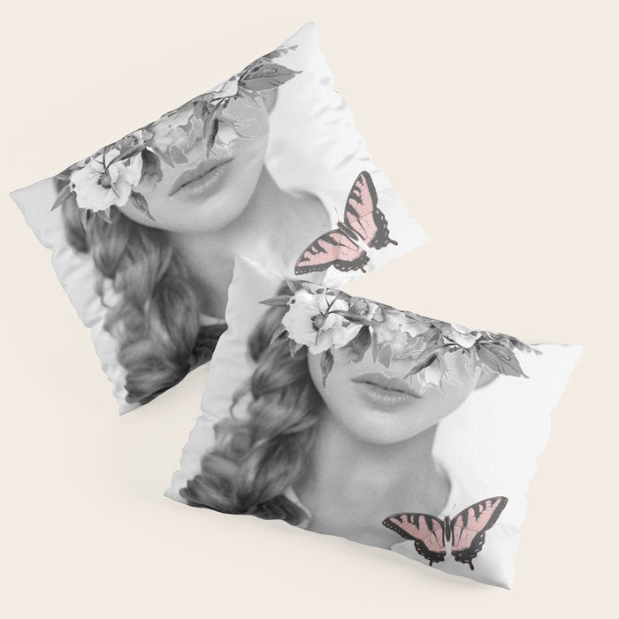 woman with flowers and butterflies 9a Pillow Sham Gallery Image 1