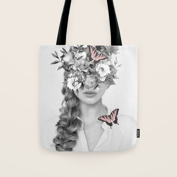 woman with flowers and butterflies 9a Tote Bag Gallery Image 1