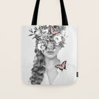 woman with flowers and butterflies 9a Tote Bag Gallery Image 1