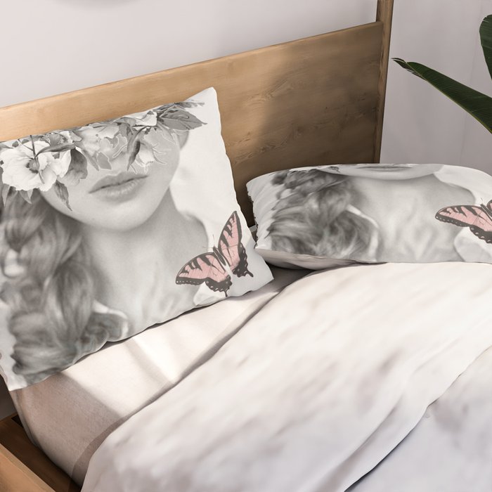 woman with flowers and butterflies 9a Pillow Sham Gallery Image 2